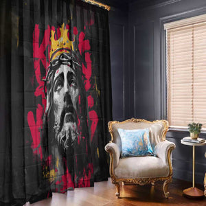 Jesus Graffiti Design Window Curtain Crowned Portrait and Urban Street Art Style - African Pride