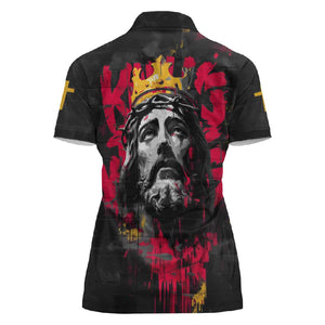 Jesus Graffiti Design Women Polo Shirt Crowned Portrait and Urban Street Art Style - African Pride