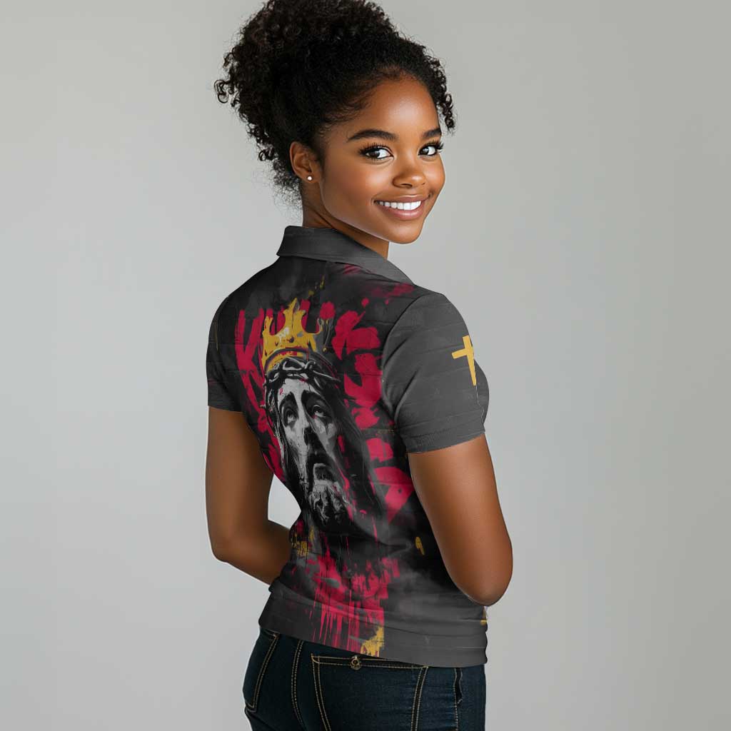 Jesus Graffiti Design Women Polo Shirt Crowned Portrait and Urban Street Art Style - African Pride