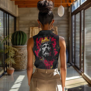 Jesus Graffiti Design Women Sleeveless Polo Shirt Crowned Portrait and Urban Street Art Style - African Pride