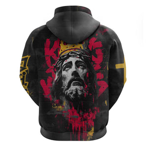 Jesus Graffiti Design Zip Hoodie Crowned Portrait and Urban Street Art Style - African Pride