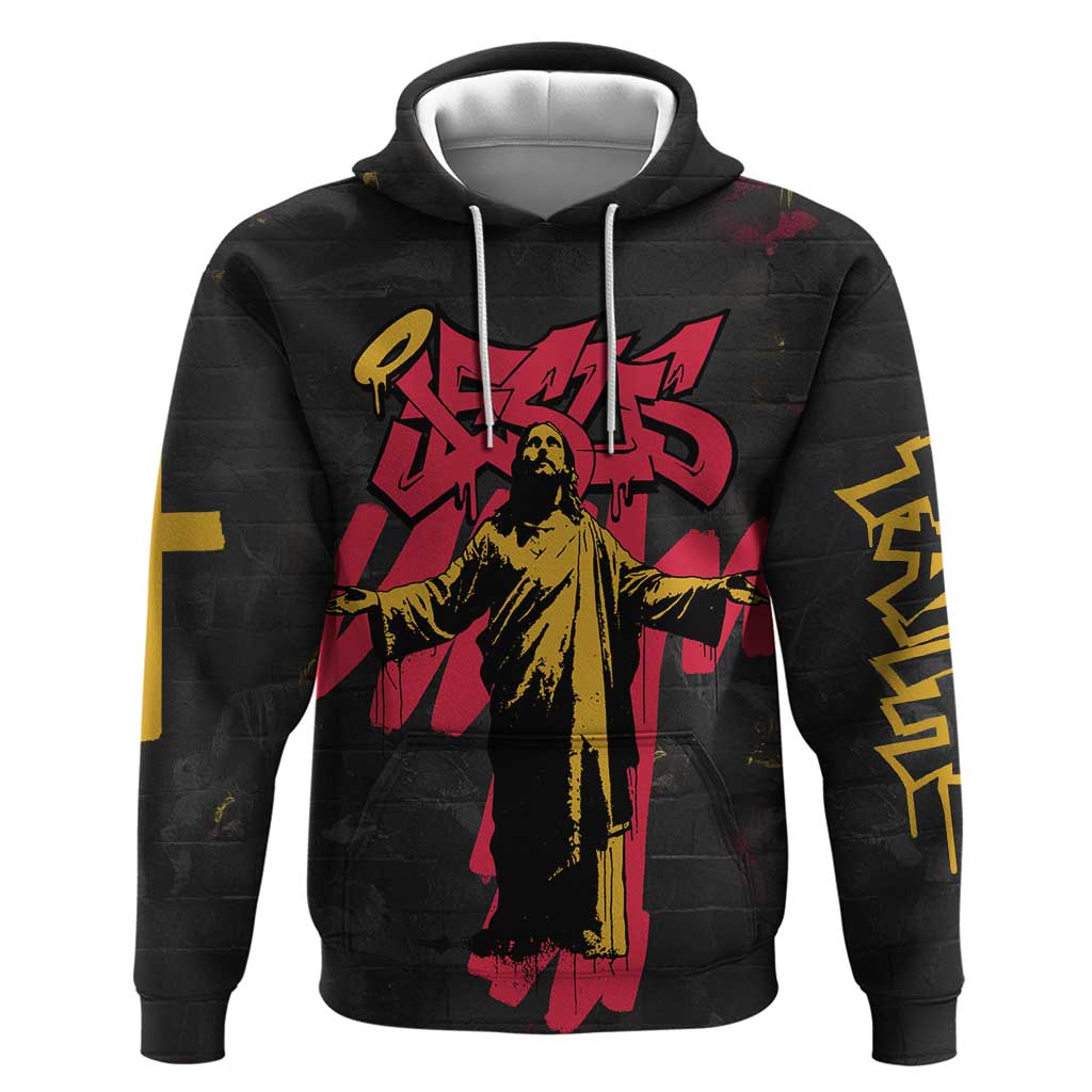 Jesus Graffiti Design Zip Hoodie Crowned Portrait and Urban Street Art Style - African Pride