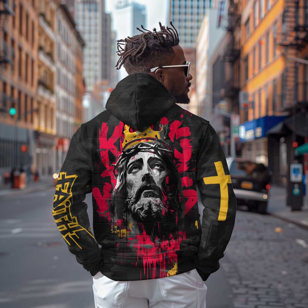 Jesus Graffiti Design Zip Hoodie Crowned Portrait and Urban Street Art Style - African Pride