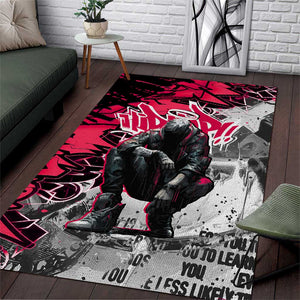 Hip Hop Graffiti Design Area Rug Sitting Hooded Figure and Red Black Street - African Pride