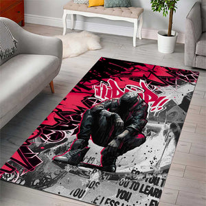 Hip Hop Graffiti Design Area Rug Sitting Hooded Figure and Red Black Street - African Pride