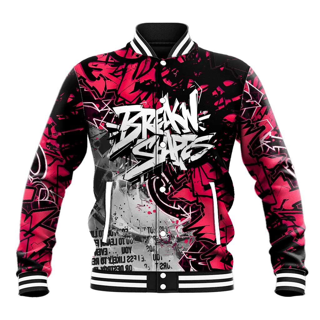 Hip Hop Graffiti Design Baseball Jacket Sitting Hooded Figure and Red Black Street - African Pride
