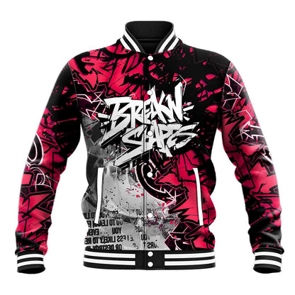 Hip Hop Graffiti Design Baseball Jacket Sitting Hooded Figure and Red Black Street - African Pride