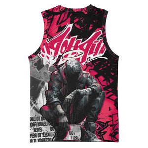 Hip Hop Graffiti Design Basketball Jersey Sitting Hooded Figure and Red Black Street - African Pride