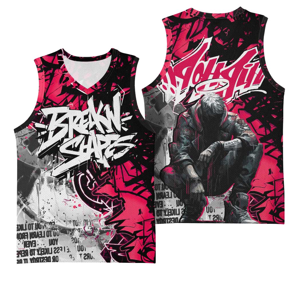 Hip Hop Graffiti Design Basketball Jersey Sitting Hooded Figure and Red Black Street - African Pride