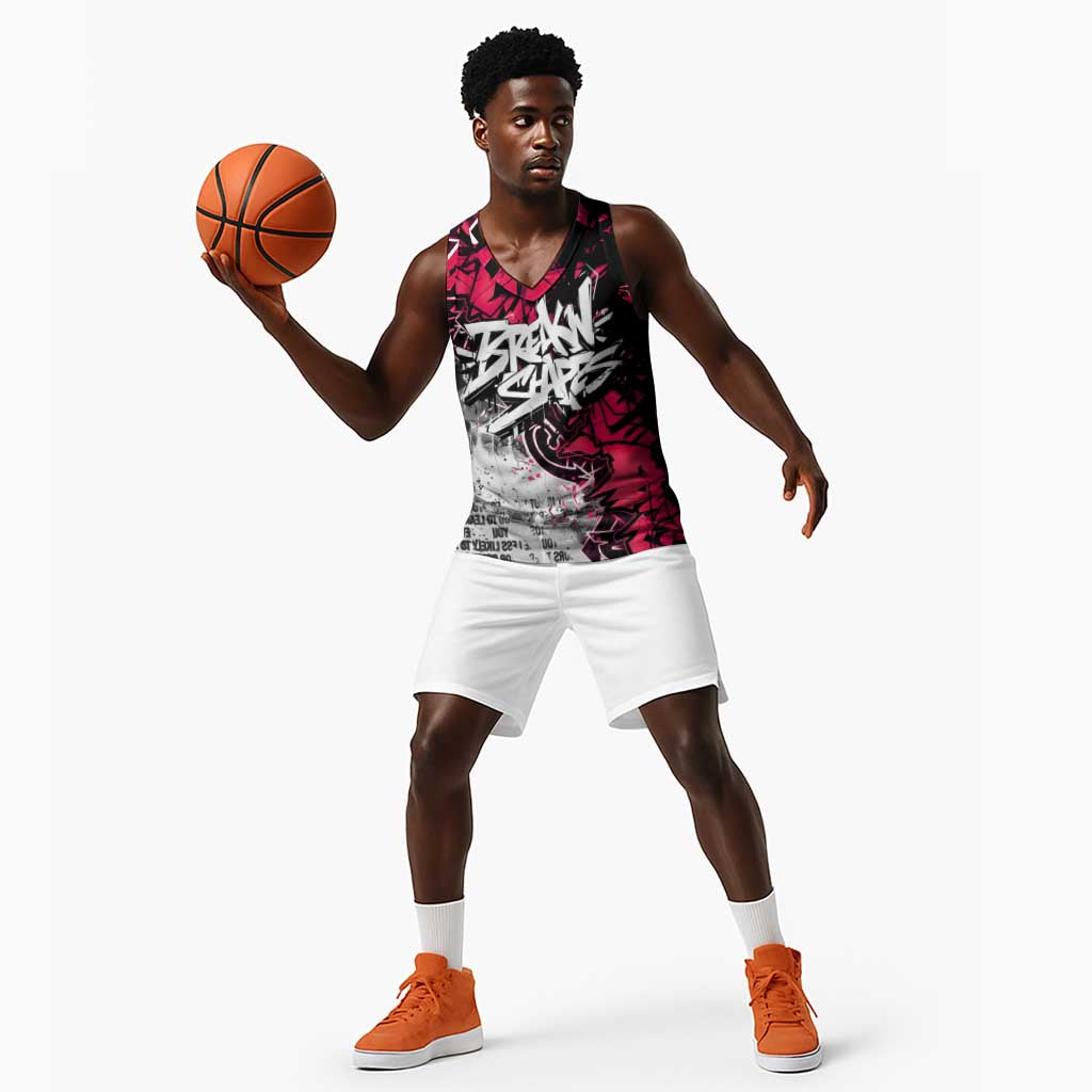 Hip Hop Graffiti Design Basketball Jersey Sitting Hooded Figure and Red Black Street - African Pride