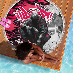 Hip Hop Graffiti Design Beach Blanket Sitting Hooded Figure and Red Black Street - African Pride