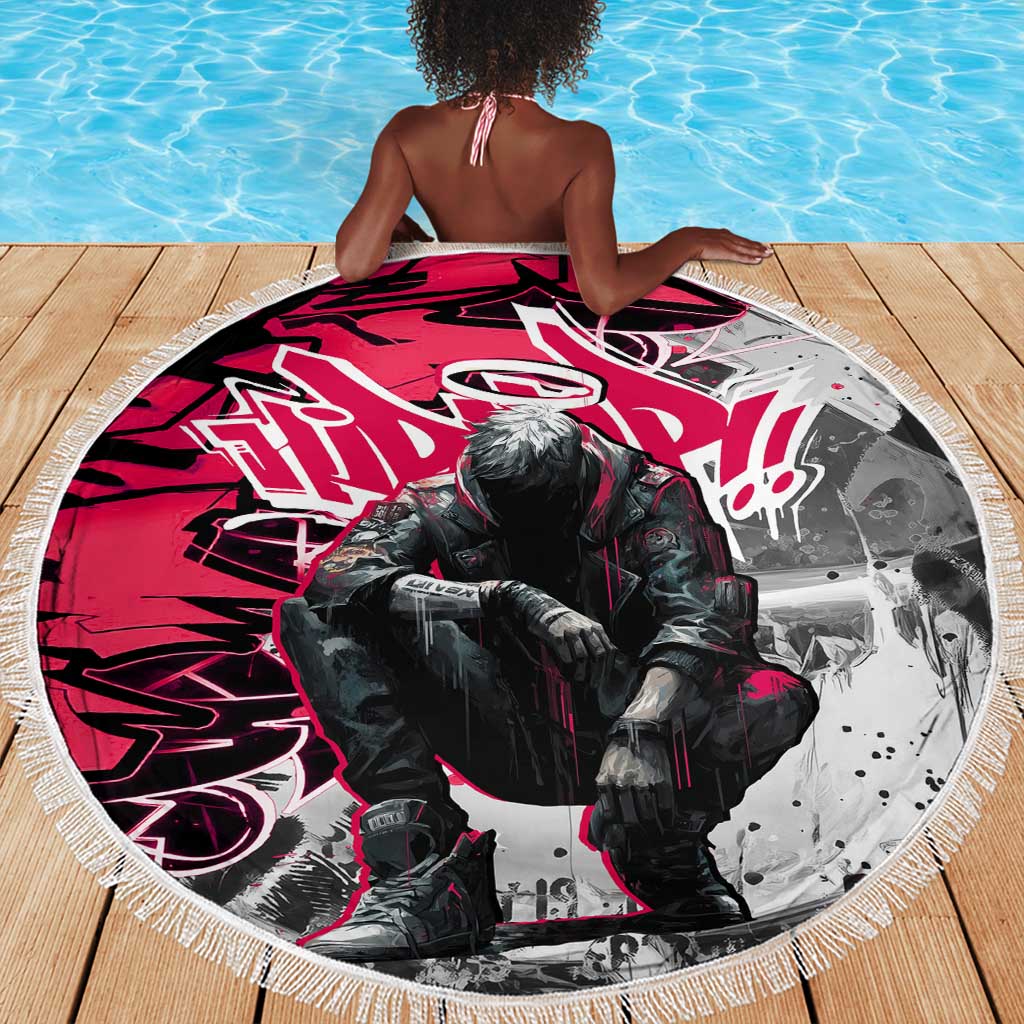 Hip Hop Graffiti Design Beach Blanket Sitting Hooded Figure and Red Black Street - African Pride
