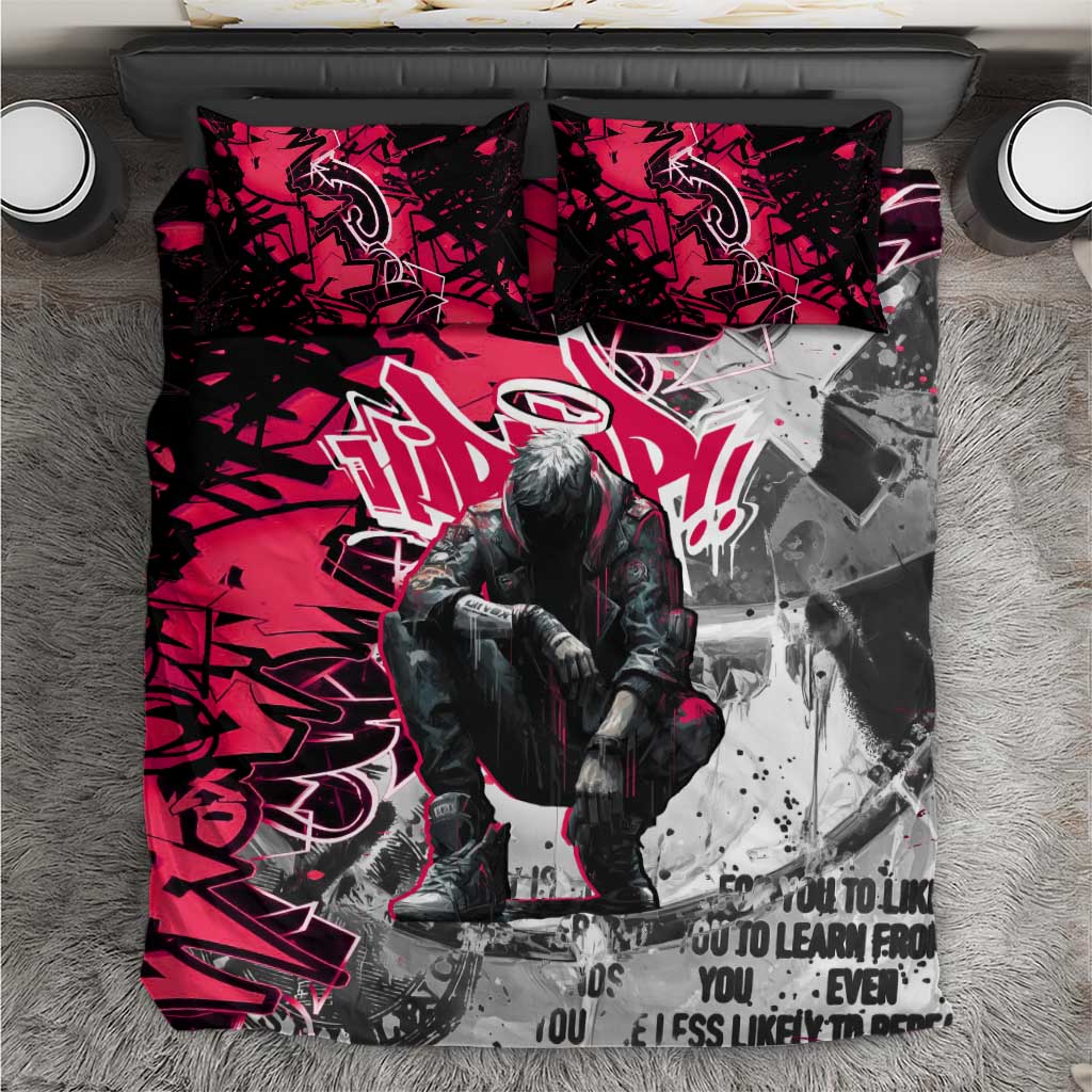 Hip Hop Graffiti Design Bedding Set Sitting Hooded Figure and Red Black Street - African Pride