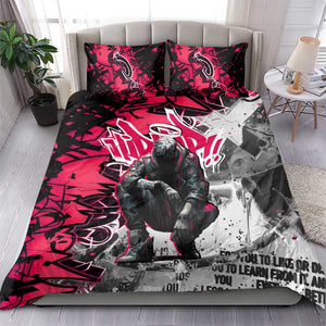 Hip Hop Graffiti Design Bedding Set Sitting Hooded Figure and Red Black Street - African Pride
