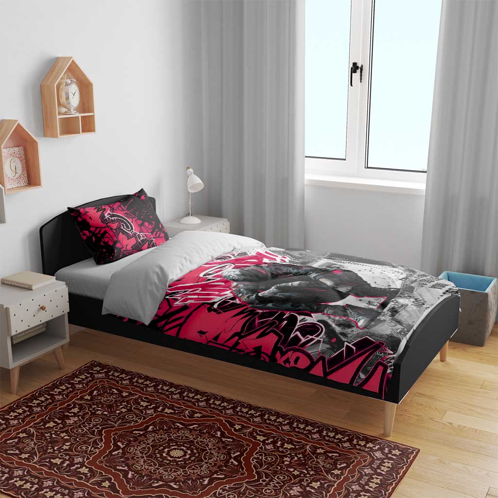Hip Hop Graffiti Design Bedding Set Sitting Hooded Figure and Red Black Street - African Pride