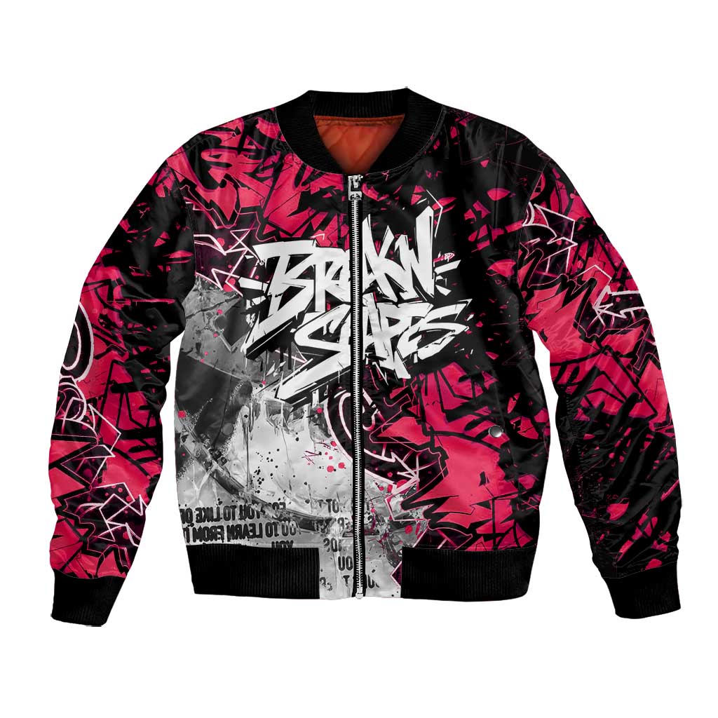 Hip Hop Graffiti Design Bomber Jacket Sitting Hooded Figure and Red Black Street - African Pride