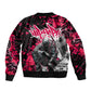 Hip Hop Graffiti Design Bomber Jacket Sitting Hooded Figure and Red Black Street - African Pride