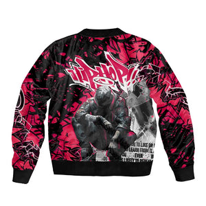 Hip Hop Graffiti Design Bomber Jacket Sitting Hooded Figure and Red Black Street - African Pride