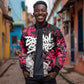 Hip Hop Graffiti Design Bomber Jacket Sitting Hooded Figure and Red Black Street - African Pride