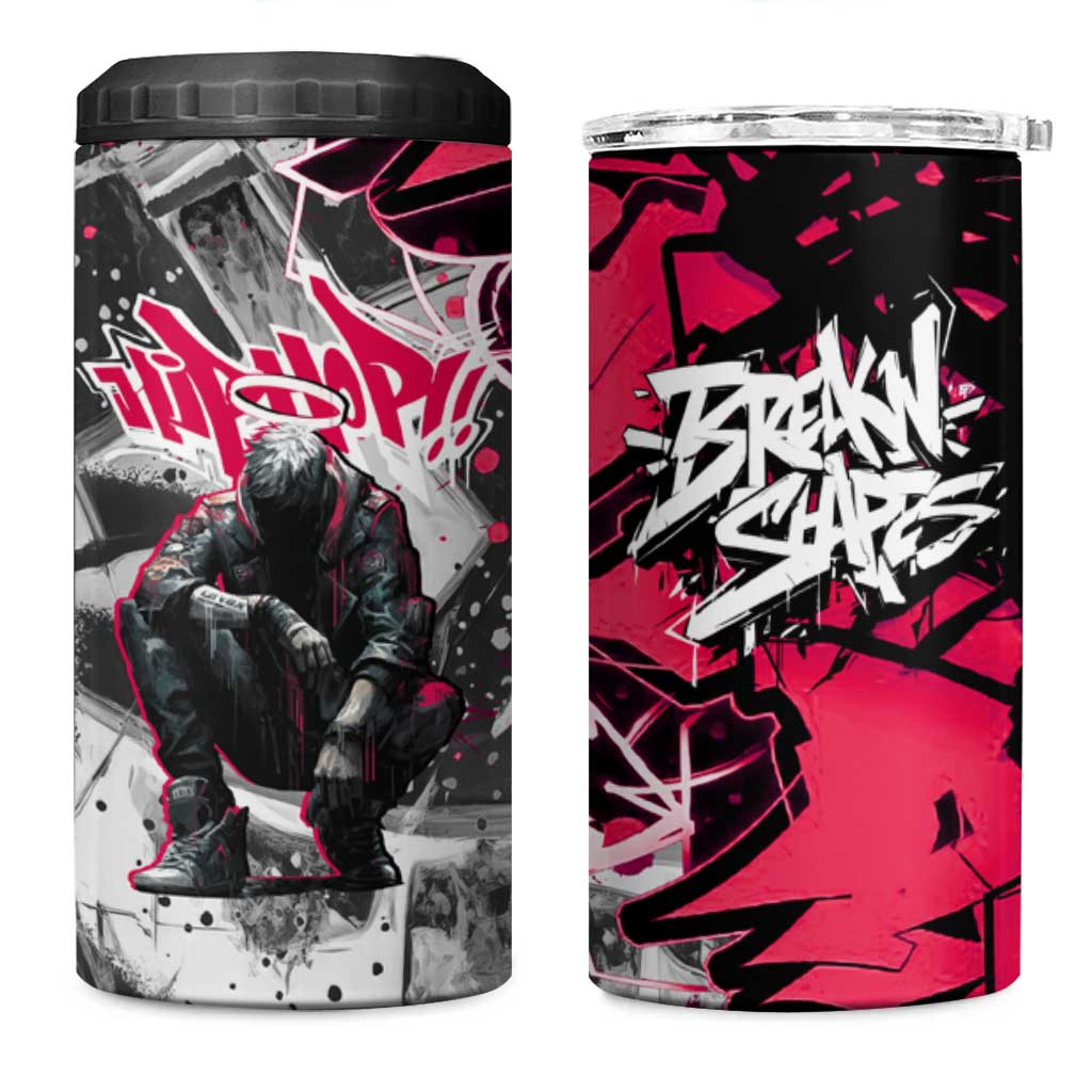 Hip Hop Graffiti Design 4 in 1 Can Cooler Tumbler Sitting Hooded Figure and Red Black Street - African Pride