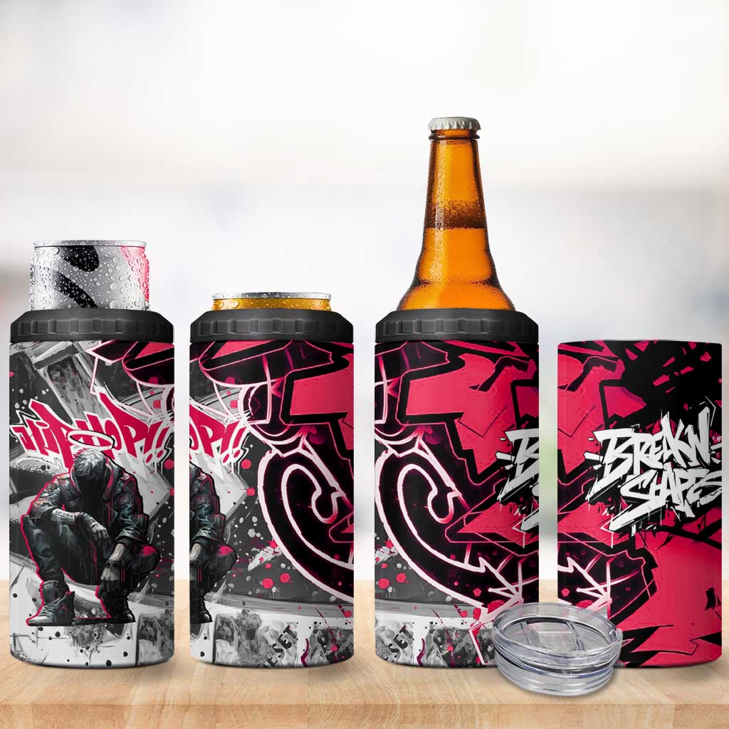Hip Hop Graffiti Design 4 in 1 Can Cooler Tumbler Sitting Hooded Figure and Red Black Street - African Pride