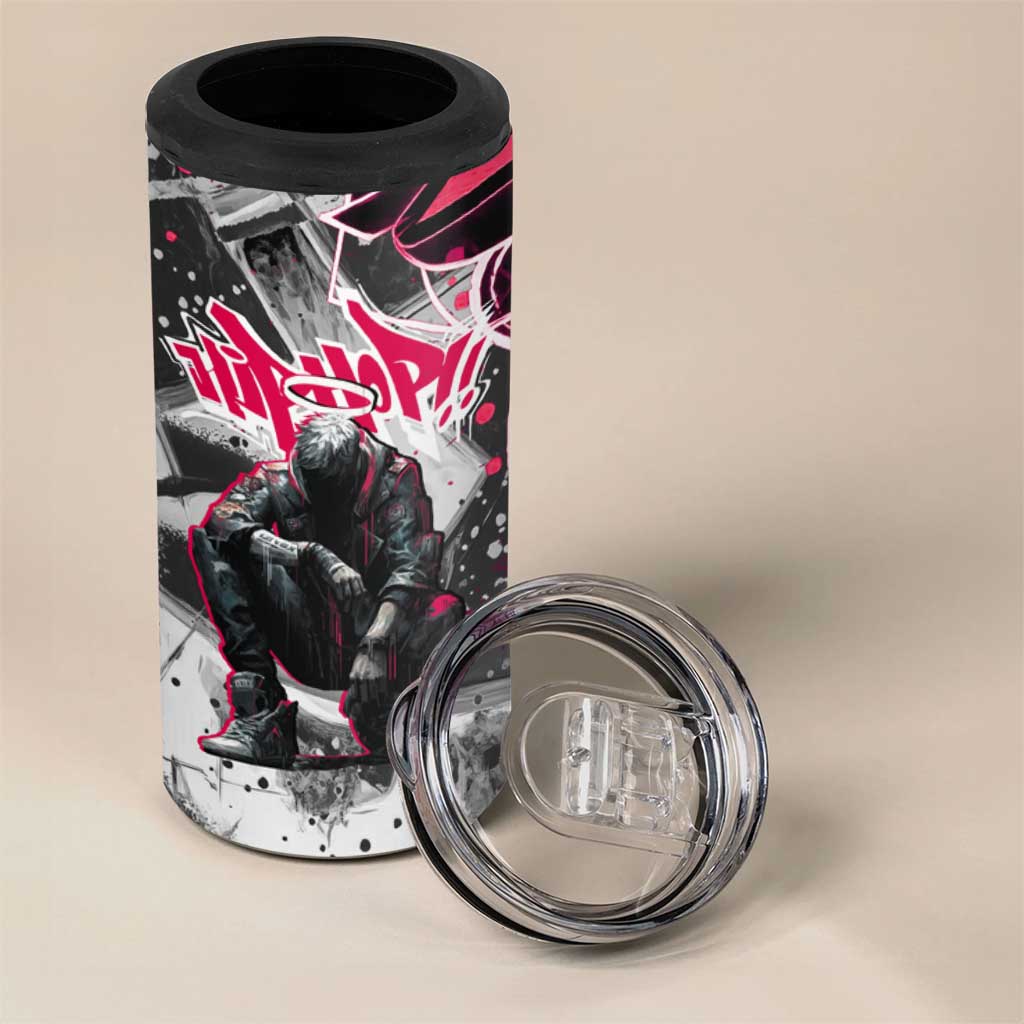 Hip Hop Graffiti Design 4 in 1 Can Cooler Tumbler Sitting Hooded Figure and Red Black Street - African Pride