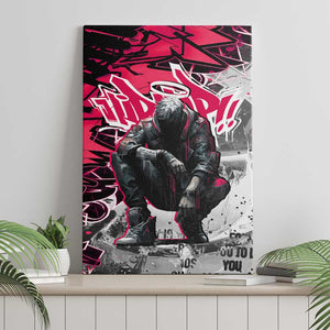 Hip Hop Graffiti Design Canvas Wall Art Sitting Hooded Figure and Red Black Street - African Pride
