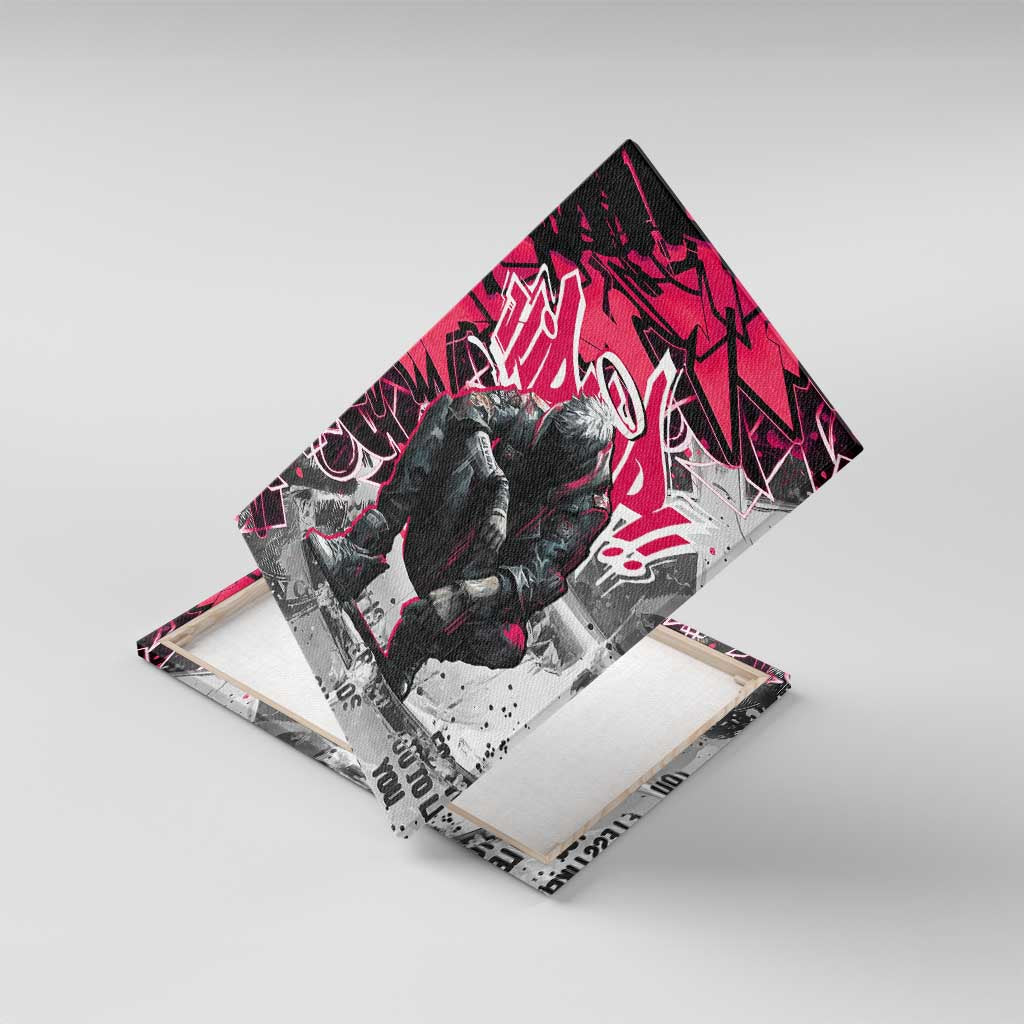 Hip Hop Graffiti Design Canvas Wall Art Sitting Hooded Figure and Red Black Street - African Pride