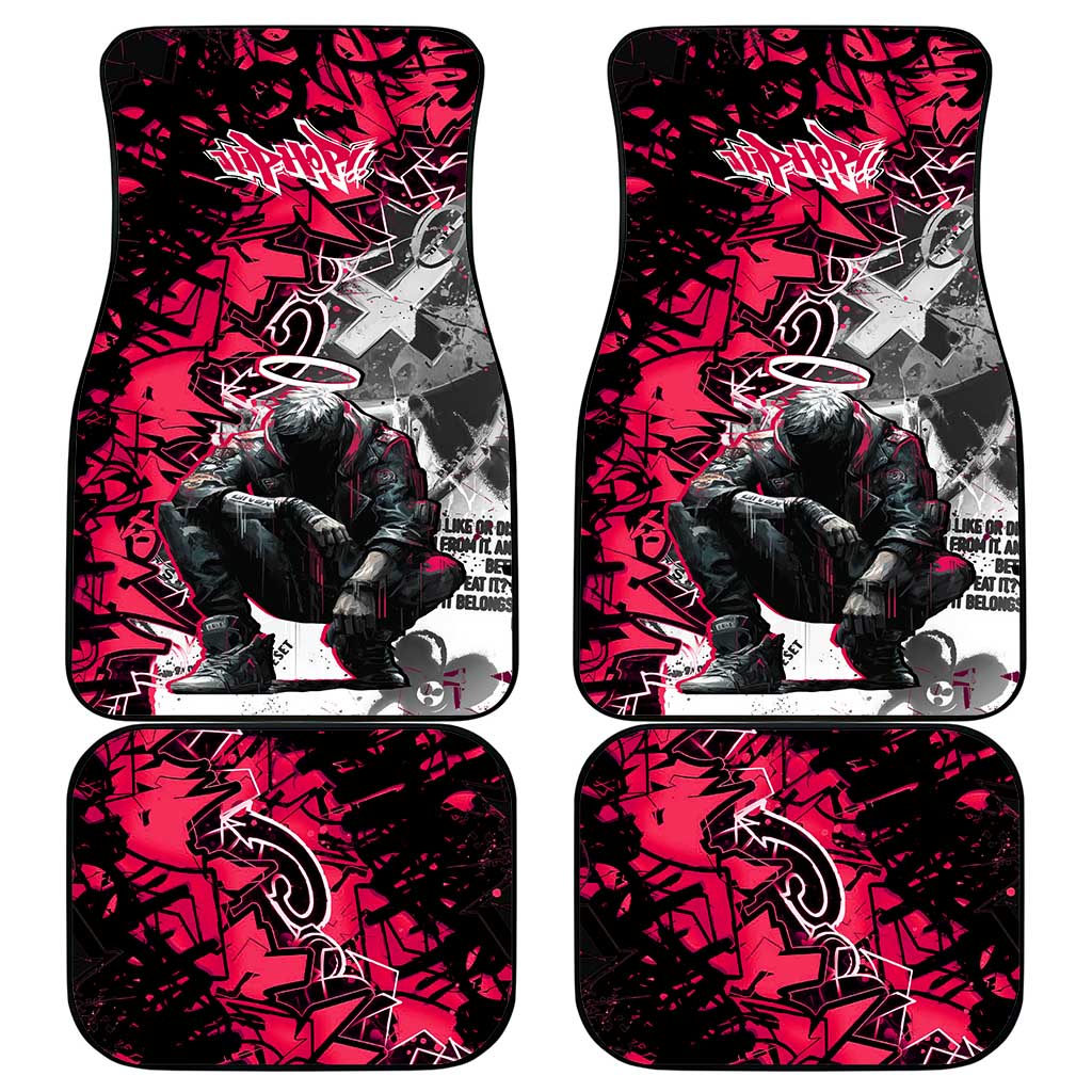Hip Hop Graffiti Design Car Mats Sitting Hooded Figure and Red Black Street - African Pride