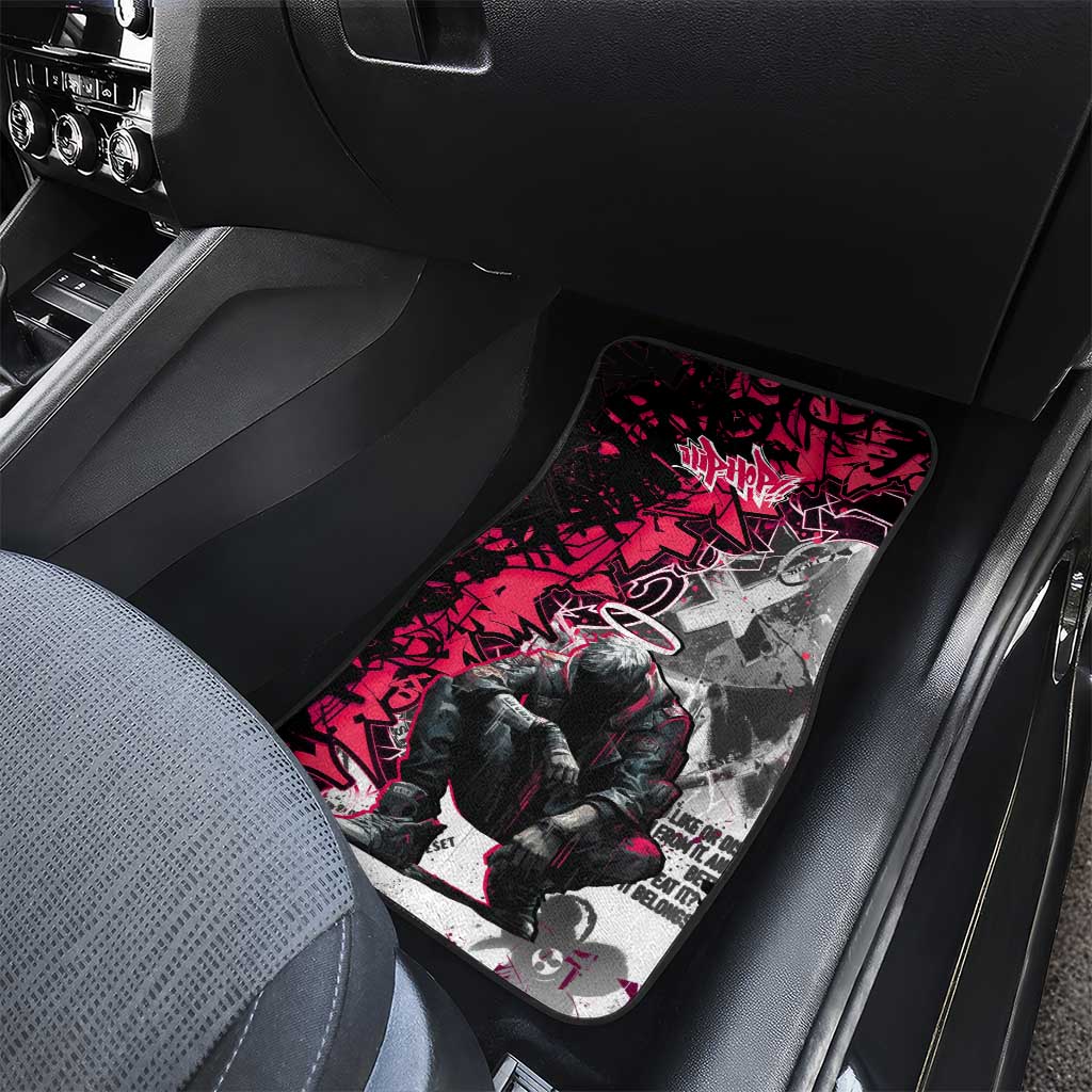 Hip Hop Graffiti Design Car Mats Sitting Hooded Figure and Red Black Street - African Pride