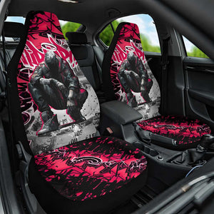 Hip Hop Graffiti Design Car Seat Cover Sitting Hooded Figure and Red Black Street - African Pride
