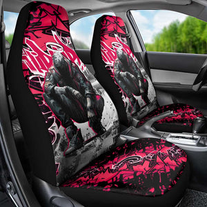 Hip Hop Graffiti Design Car Seat Cover Sitting Hooded Figure and Red Black Street - African Pride