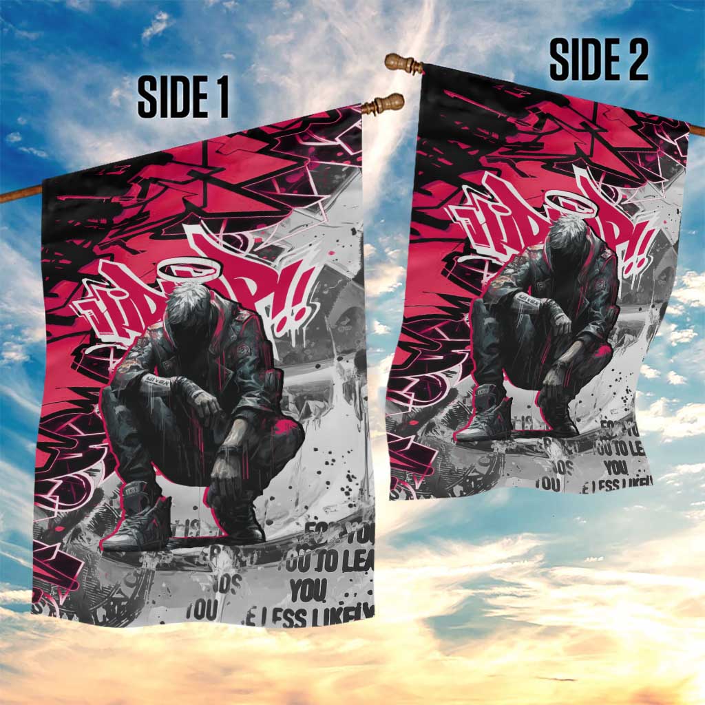 Hip Hop Graffiti Design Garden Flag Sitting Hooded Figure and Red Black Street - African Pride