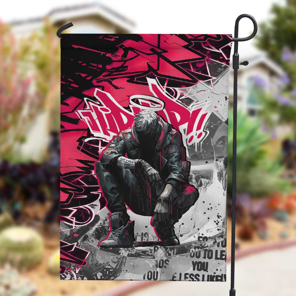 Hip Hop Graffiti Design Garden Flag Sitting Hooded Figure and Red Black Street - African Pride