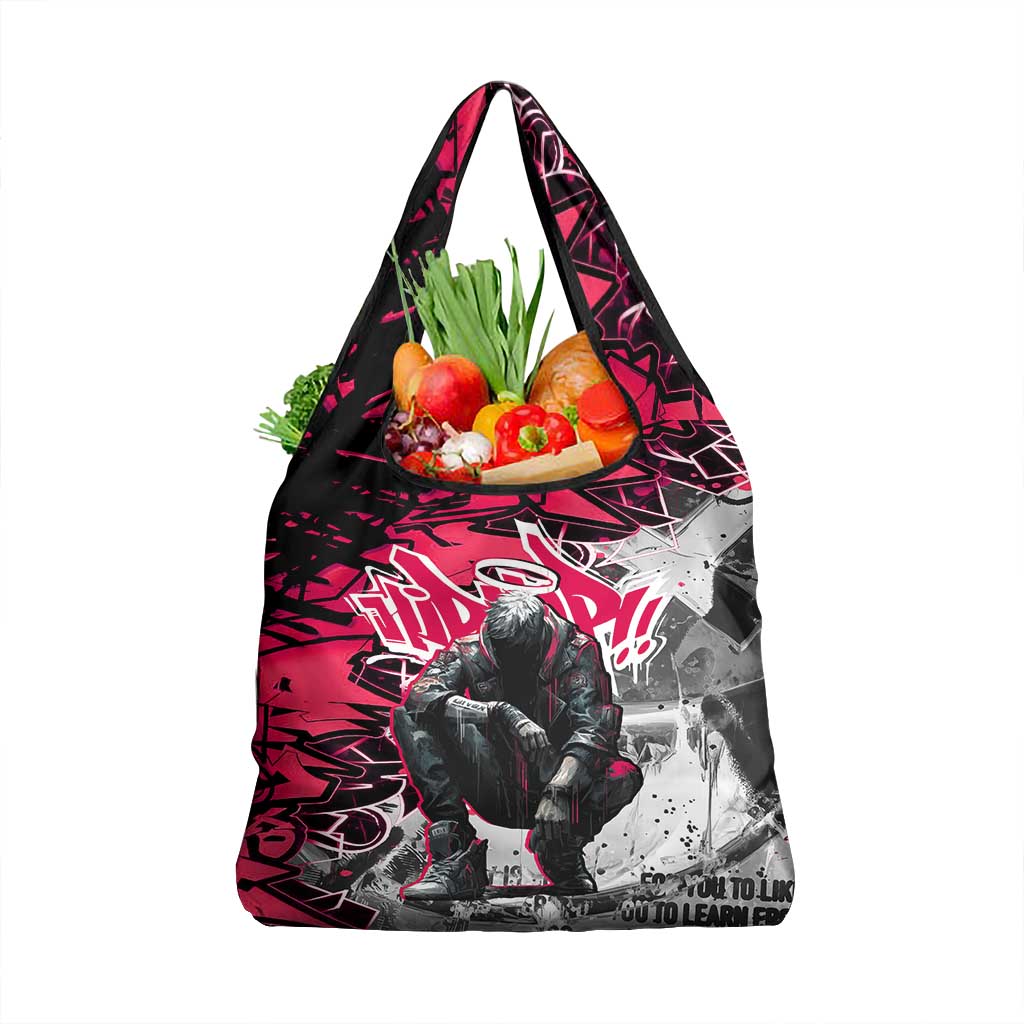 Hip Hop Graffiti Design Grocery Bag Sitting Hooded Figure and Red Black Street - African Pride