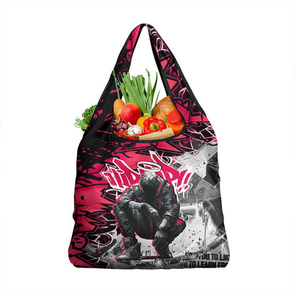 Hip Hop Graffiti Design Grocery Bag Sitting Hooded Figure and Red Black Street - African Pride