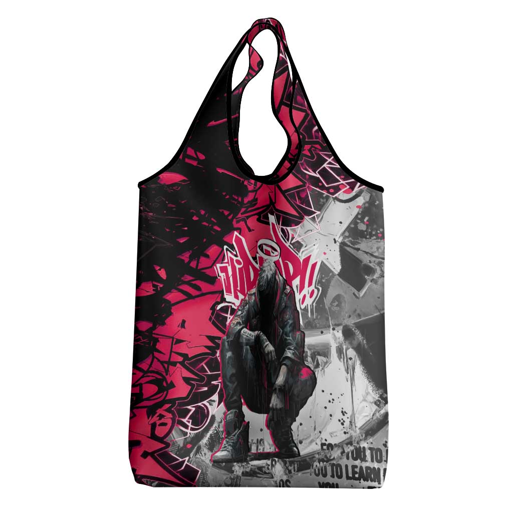 Hip Hop Graffiti Design Grocery Bag Sitting Hooded Figure and Red Black Street - African Pride