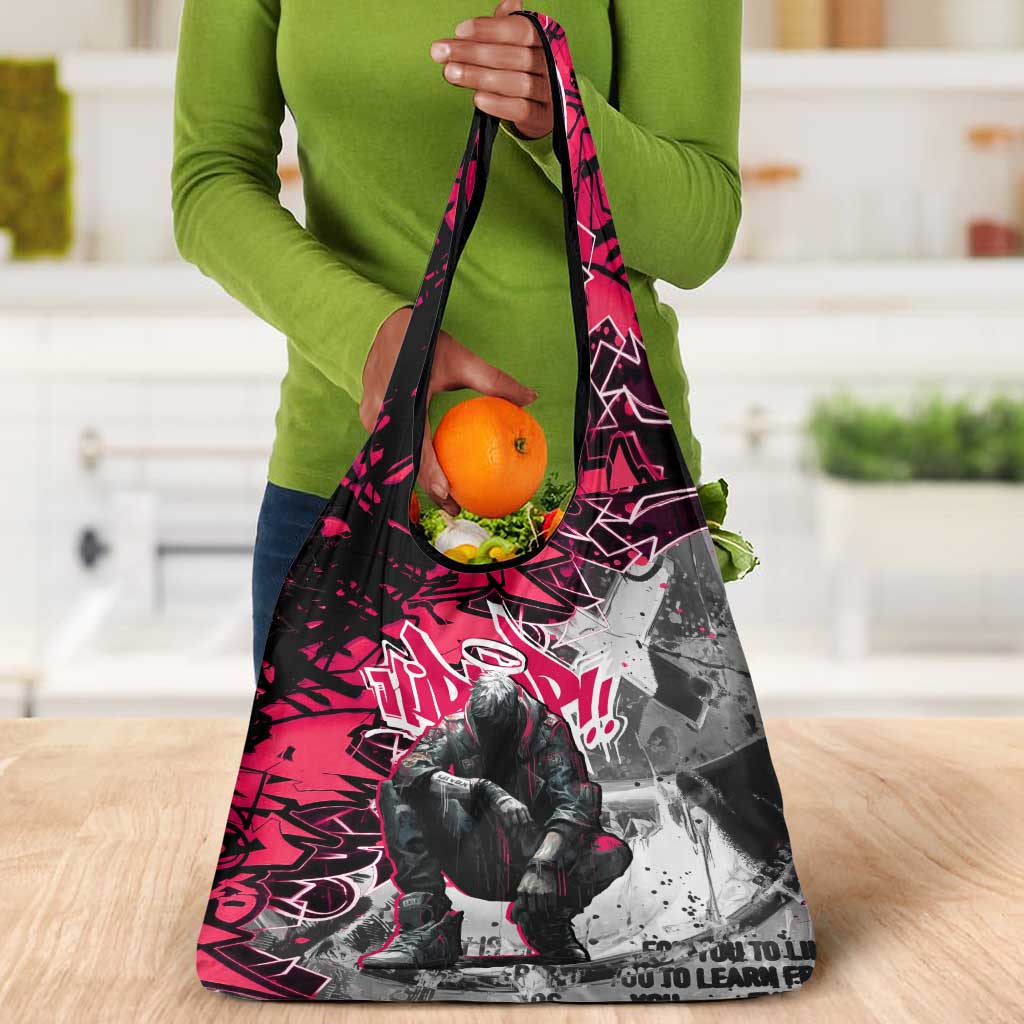 Hip Hop Graffiti Design Grocery Bag Sitting Hooded Figure and Red Black Street - African Pride