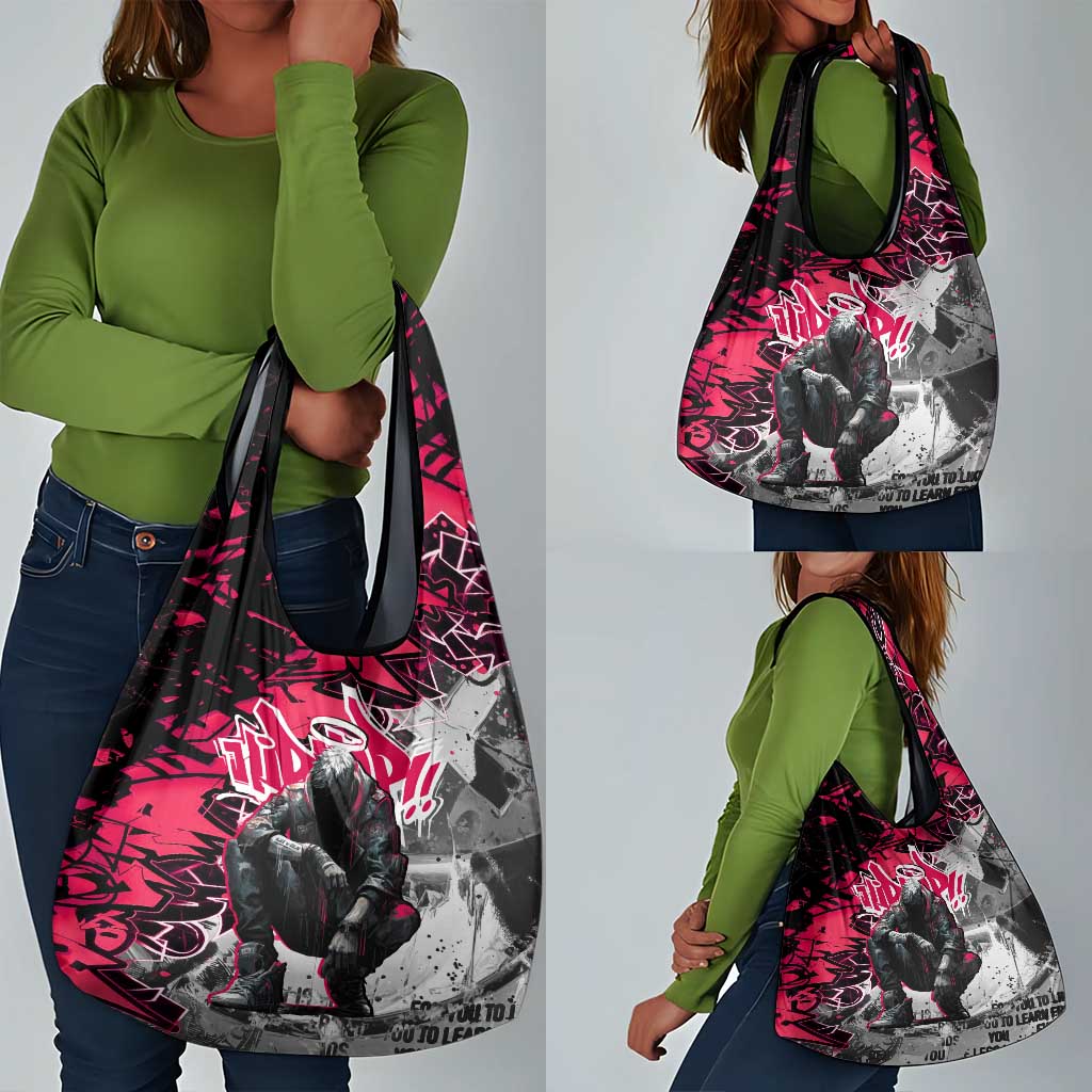 Hip Hop Graffiti Design Grocery Bag Sitting Hooded Figure and Red Black Street - African Pride