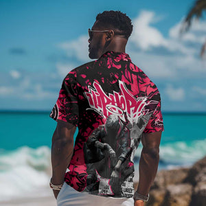 Hip Hop Graffiti Design Hawaiian Shirt Sitting Hooded Figure and Red Black Street - African Pride