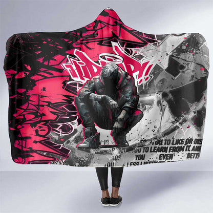 Hip Hop Graffiti Design Hooded Blanket Sitting Hooded Figure and Red Black Street - African Pride