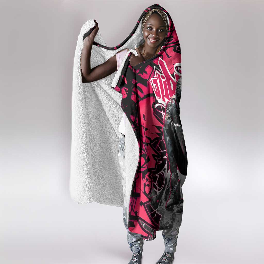 Hip Hop Graffiti Design Hooded Blanket Sitting Hooded Figure and Red Black Street - African Pride