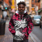 Hip Hop Graffiti Design Hoodie Sitting Hooded Figure and Red Black Street - African Pride