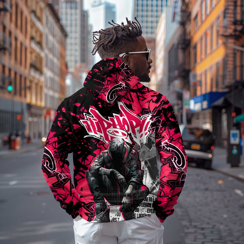 Hip Hop Graffiti Design Hoodie Sitting Hooded Figure and Red Black Street - African Pride