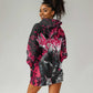 Hip Hop Graffiti Design Hoodie Dress Sitting Hooded Figure and Red Black Street - African Pride
