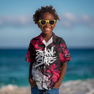 Hip Hop Graffiti Design Kid Hawaiian Shirt Sitting Hooded Figure and Red Black Street - African Pride