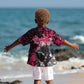 Hip Hop Graffiti Design Kid Hawaiian Shirt Sitting Hooded Figure and Red Black Street - African Pride
