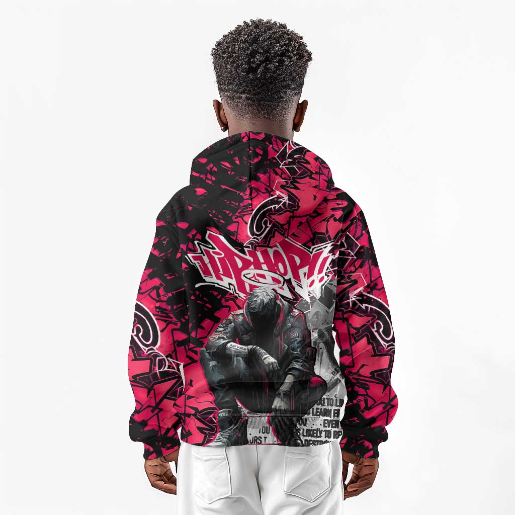 Hip Hop Graffiti Design Kid Hoodie Sitting Hooded Figure and Red Black Street - African Pride