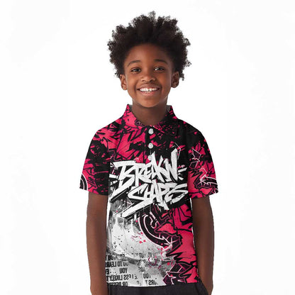 Hip Hop Graffiti Design Kid Polo Shirt Sitting Hooded Figure and Red Black Street - African Pride
