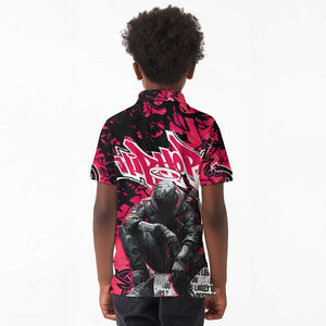 Hip Hop Graffiti Design Kid Polo Shirt Sitting Hooded Figure and Red Black Street - African Pride